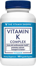 The Vitamin Shoppe Vitamin K Complex - Complete K1 K2 Formula | Bone & Cardiovascular Health | 180 Vegetable Capsules | Full Spectrum