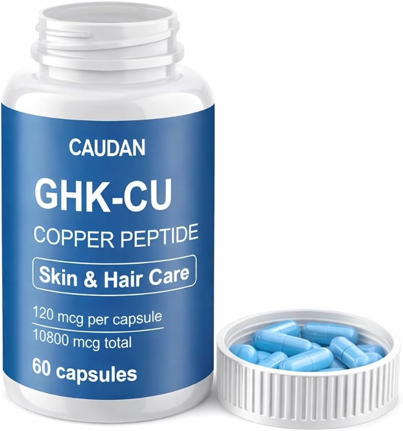 GHK-Cu Copper Peptide Supplement, 120mcg Vegan & Gluten-Free Delayed-Release Supplement Capsules for Skin & Hair - 60 ct
