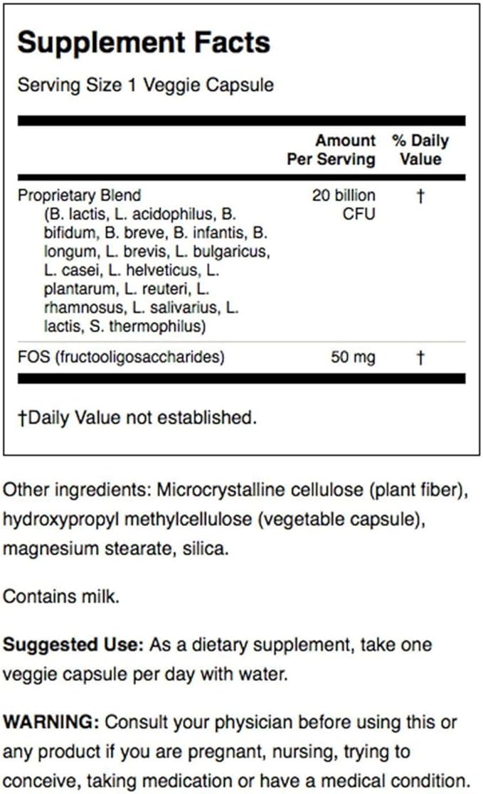 Swanson Probiotic for Digestive Health GI Tract Immune Support Travelers Support 20 Billion CFU with Prebiotic FOS 60 Veggie Capsules (Caps)