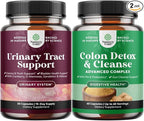 Bundle of D Mannose Capsules for Urinary Tract Health with Cranberry Juice Powder & Dandelion and Colon Cleanser & Detox - Lactobacillus Acidophilus Probiotic - Psyllium Husk Gut Health Supplement