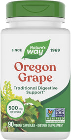 Nature’s Way Oregon Grape, Traditional Digestive Support*, Non-GMO Project Verified, 500 mg per Serving, 90 Capsules (Packaging May Vary)