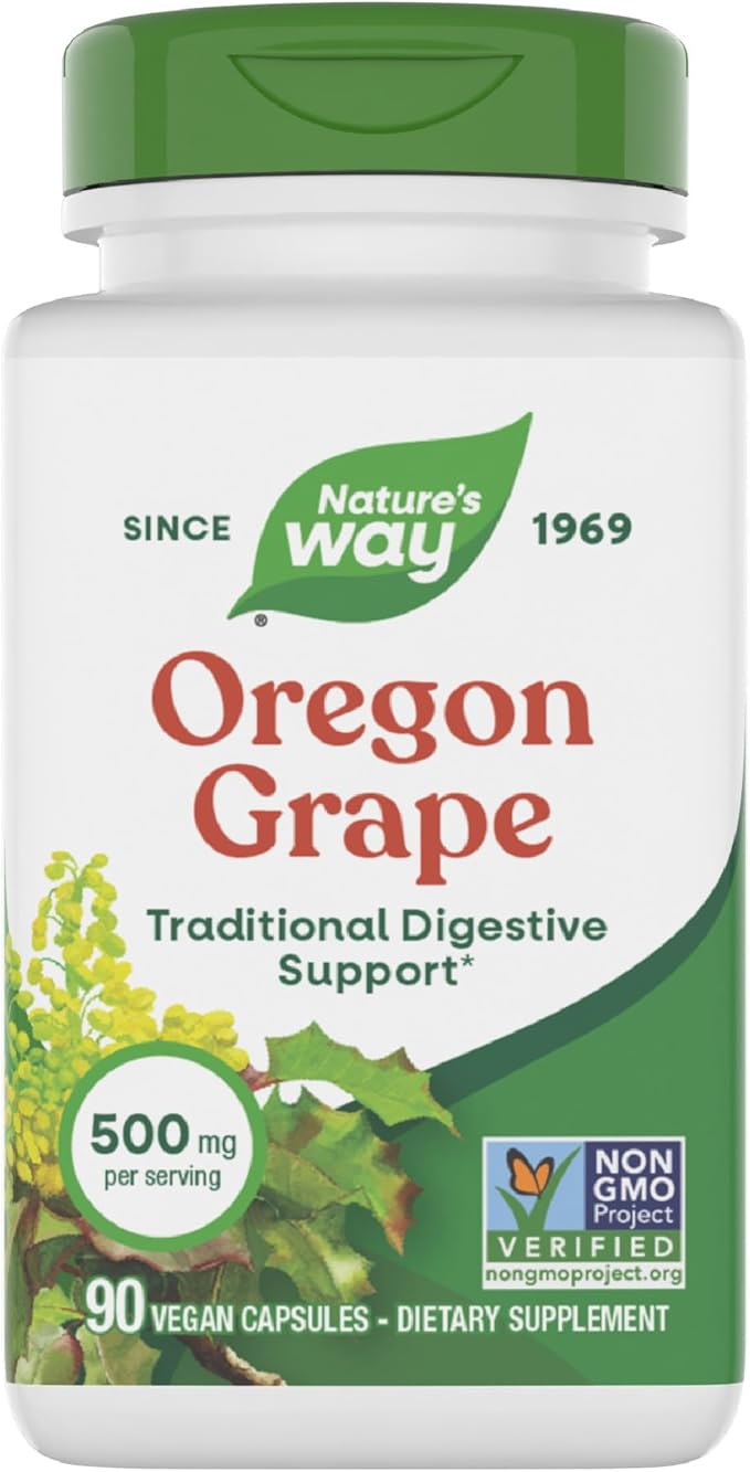 Nature’s Way Oregon Grape, Traditional Digestive Support*, Non-GMO Project Verified, 500 mg per Serving, 90 Capsules (Packaging May Vary)
