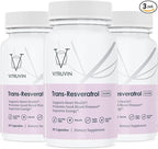 VITRUVIN Trans-Resveratrol Supplement 500mg, 3 Bottles Pack, Vegan, Non-GMO, Gluten-Free, Gelatin-Free.