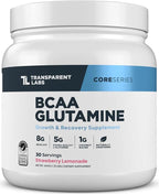 Transparent Labs BCAA Glutamine - 8000 Mg of BCAA Powder with L Glutamine for Post Workout Recovery, Muscle Growth, & Increased Endurance - 30 Servings, Strawberry Lemonade