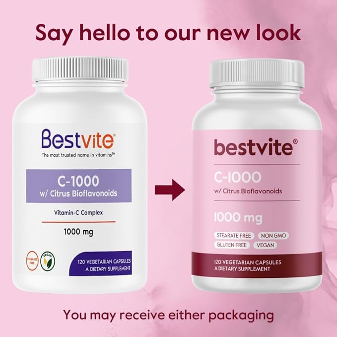 BESTVITE High Strength Vitamin C 1000mg (120 Vegetarian Capsules) with Citrus Bioflavinoids - No Stearates - Vegan - Non GMO - Gluten Free - Daily Antioxidant & Immune Support*