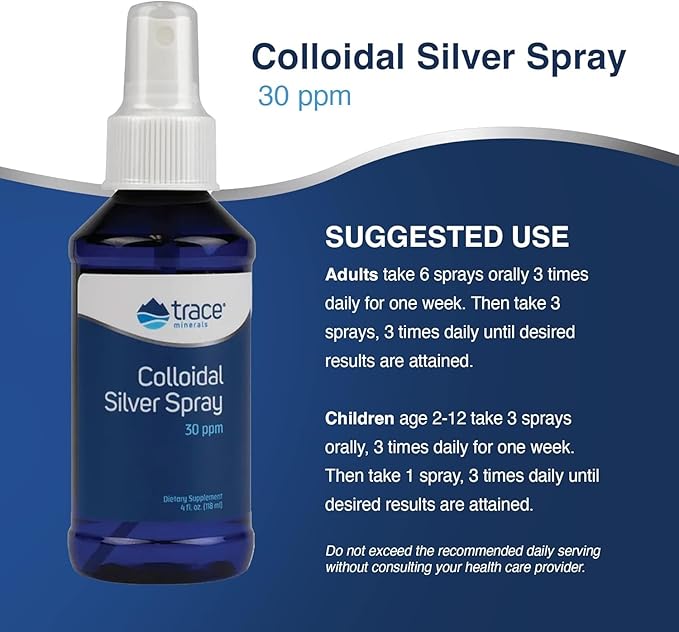Trace Minerals Colloidal Silver Spray - Daily Mineral Supplement to Aid Effective Absorption - Supports Immune, Skeletal & Sleep Health - Super Oxygenated Supplement - 4 fl oz (About 118 Servings)