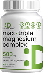 Magnesium Complex 1,000mg, 240 Capsules – Triple Magnesium Complex with Magnesium Glycinate, Citrate, Oxide – Mineral Supplements with Max Strength Elemental Forms + 100% Chelated & Purified