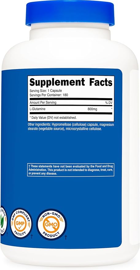 Nutricost L-Glutamine 800mg, 180 Capsules - Gluten Free, Non-GMO (Pack of 2)
