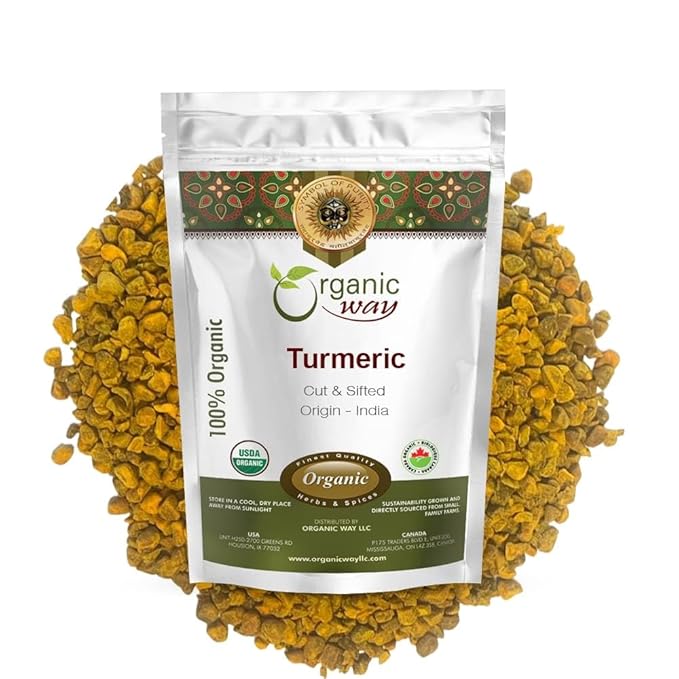 Organic Way Turmeric/Haldi Root Cut & Sifted (Curcuma Longa) - Herbal Tea | Kosher & USDA Certified | Vegan, Non-GMO & Gluten Free | Tested for Heavy Metal and Purity | Raw from India (1LBS / 16Oz.)