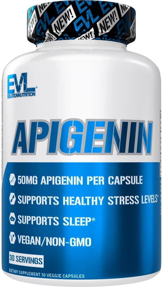 Evlution Apigenin Supplement from Chamomile Extract - Relaxing Apigenin 50mg per Serving for Stress & Mood Support Nutrient Nutrition Vegan Non-GMO Herbal Sleep Supplement (30 Servings)