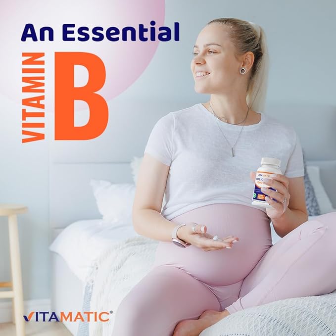 Vitamatic Folic Acid 1000 mcg (1 mg) – 240 Vegetarian Tablets (Pack of 2) 1667 mcg DFE – Vitamin B9 for Prenatal, Heart & Cellular Health