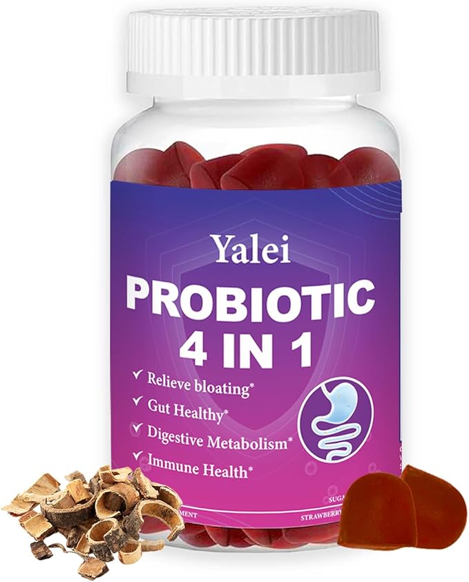Probiotic Kombucha Gummies | Sugar Free | Probiotics Fiber Supplement for Women and Men | 1.6 Billion CFU Lactobacillus Plantarum & Slippery Elm for Bloating & Gut Health | Strawberry Flavor