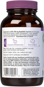 Bluebonnet Nutrition 5-HTP (Hydroxytrypophan) 100mg, for Neurotransmitter Support*, Supports Positive Mood*, Soy-Free, Gluten-Free, Non-GMO, Kosher Certified, Vegan, 60 Vegetable Capsule, 60 Serving