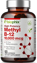 biophix Methyl B-12 10000 mcg 90 Vegan Lozenges Cherry Flavor Extra Strength - Supports Nervous System Immune Health Blood Flow Metabolism Brain Focus Energy