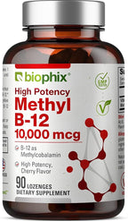 biophix Methyl B-12 10000 mcg 90 Vegan Lozenges Cherry Flavor Extra Strength - Supports Nervous System Immune Health Blood Flow Metabolism Brain Focus Energy