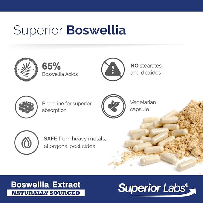 Superior Labs Boswellia Serrata Extract 500mg – 65% Boswellic Acids, Pure Non-GMO, Zero Fillers, Indian Frankincense, Supports Healthy Inflammatory Response & Joint Comfort – 240 Veg Caps
