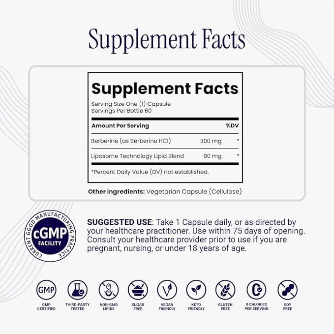 Rho Nutrition Liposomal Berberine Capsules - Ultra High Absorption Supplement – Supports Immune Function, Gut Health and Metabolic and Cardiovascular Health (60 Capsules)