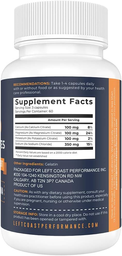 Keto Electrolyte Supplement, 180 Capsules. Electrolyte Pills for Ketogenic Diet. Magnesium, Potassium, Sodium, Calcium. Keto Tablets for Hydration Support* by Left Coast Performance