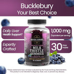 Bucklebury Sugar-Free Milk Thistle Gummies 1000mg with Natural Blueberry Flavor - Vegan, Gluten-Free, Non-GMO Natural Milk Thistle Supplement for Liver Health, Immunity & Antioxidant Support -60 Count