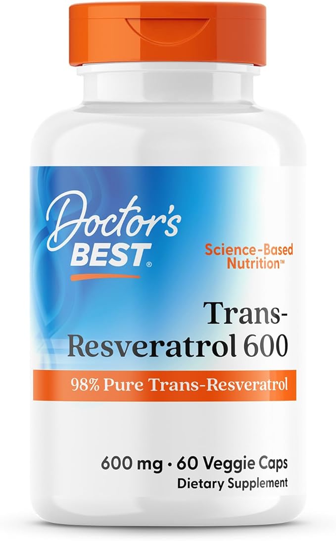 Doctor's Best Trans Resveratrol Supplement 600 mg for Men & Women - 98% Pure Trans-Resveratrol Capsules for Nutrition, Health & Wellness Support, Vegan, Gluten Free, Non GMO - 60 Veg Caps