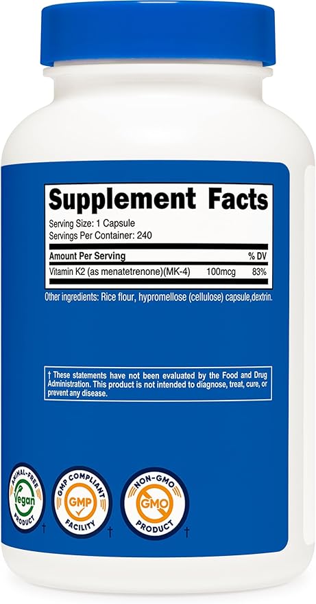 Nutricost Vitamin K2 (MK4) 240 Capsules (100mcg) - Gluten Free and Non-GMO (Pack of 2)