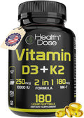 Health Dose Vitamin D3 10,000 IU + K2 (MK7) Supplement, 2-in-1 Formula, Immune Support, a Healthy Mood, Heart, Joint, Teeth, Bone Health, Calcium Absorption, 180 softgels. (1)