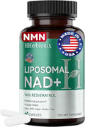 Liposomal NAD Supplement with Resveratrol, Advanced NAD+ Irans-Resveratrol, Nicotinamide Riboside, Quercetin, Heart Health, Healthy Aging, NR NMN Replacement(Made in USA)