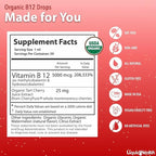 LIQUIDHEALTH USDA Organic Methyl Vitamin B12 Methylcobalamin Liquid Drops with Tart Cherry Juice - Boost Energy, Immune Support, Improve Memory & Concentration - USA Made, Vegan, Non-GMO (2 Pack)