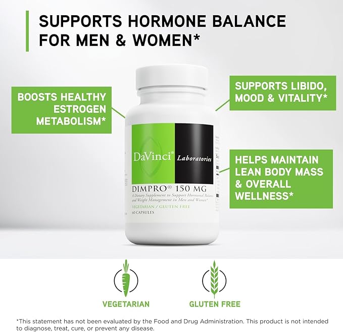 DAVINCI Labs DIMPro 150mg - Helps Support Hormonal Balance, Estrogen Metabolism & More with DIM* - Gluten-Free - 60 Capsules (60 Servings)