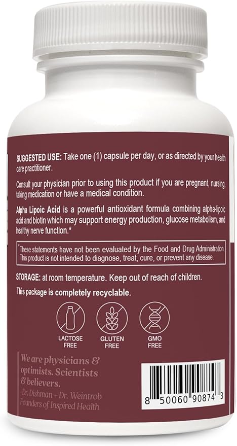 LUMINSPIRED HEALTH Alpha Lipoic Acid 600mg CR with Biotin 500mcg for Better Absorption, 60 Vegan Tablets, Supports Antioxidant Function, Glucose Metabolism & Healthy Nerve Supplement, Gluten Free