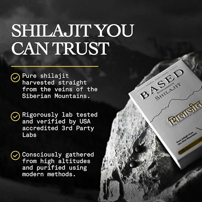 Based Shilajit | Pure Shilajit Tablets with Max Potency, Energy & Immune Support for Men and Women | Rich in Fulvic Acid and 85+ Trace Minerals, 60 Tablets