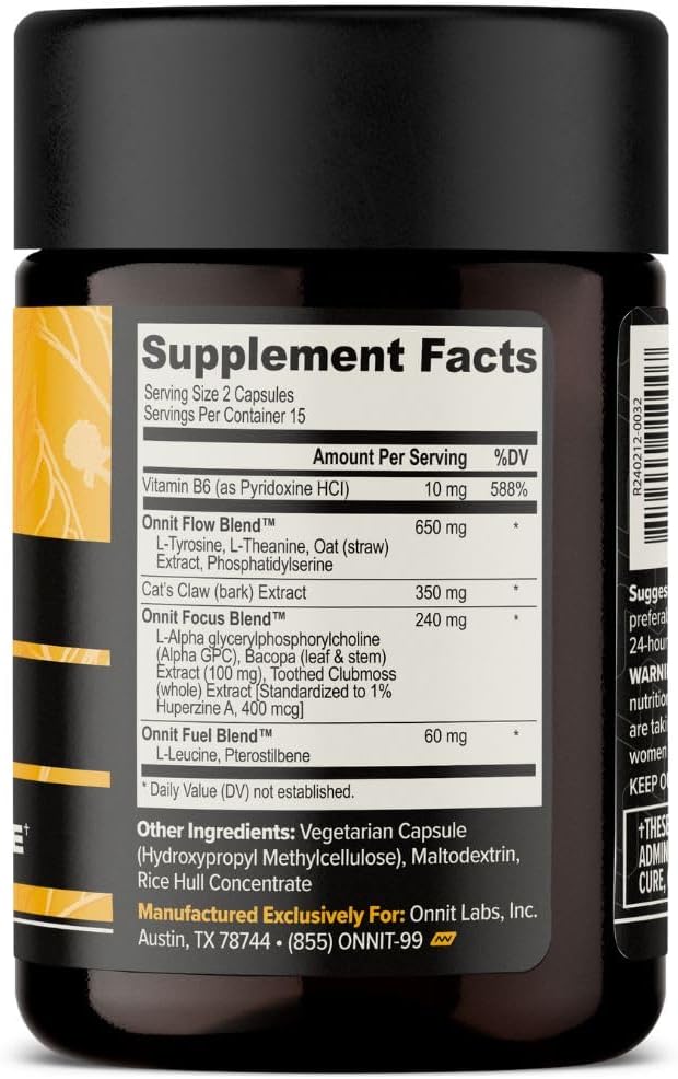 ONNIT Alpha Brain Nootropic Capsules for Men & Women, IGEN Non-GMO Tested Memory, Focus & Mental Clarity Support with L-Theanine and Vitamin B6, 30 Count Each, 2 Pack (60 Capsules)