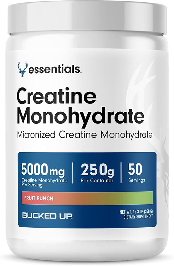 Bucked Up Fruit Punch Creatine for Women and Men - Easy to Mix Vegetarian - Flavored Creatine Monohydrate Powder - Made in USA - 5G Per Serving - 50 Servings - 250 Grams Per Container