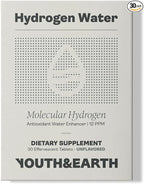 Youth & Earth Molecular Hydrogen Tablets, Effervescent Form, 30 Count, Cell Health Support, Antioxidant-Rich, Vegan