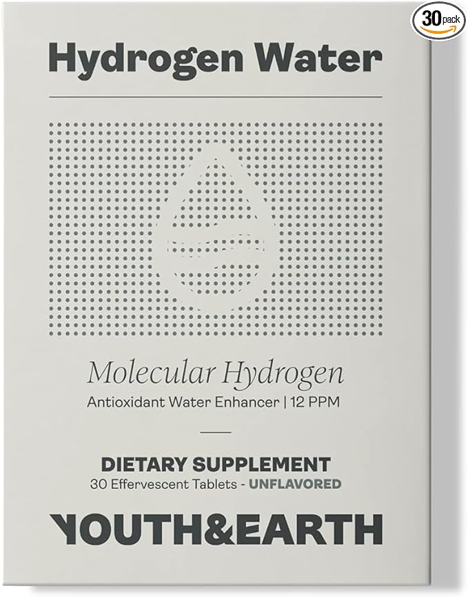 Youth & Earth Molecular Hydrogen Tablets, Effervescent Form, 30 Count, Cell Health Support, Antioxidant-Rich, Vegan