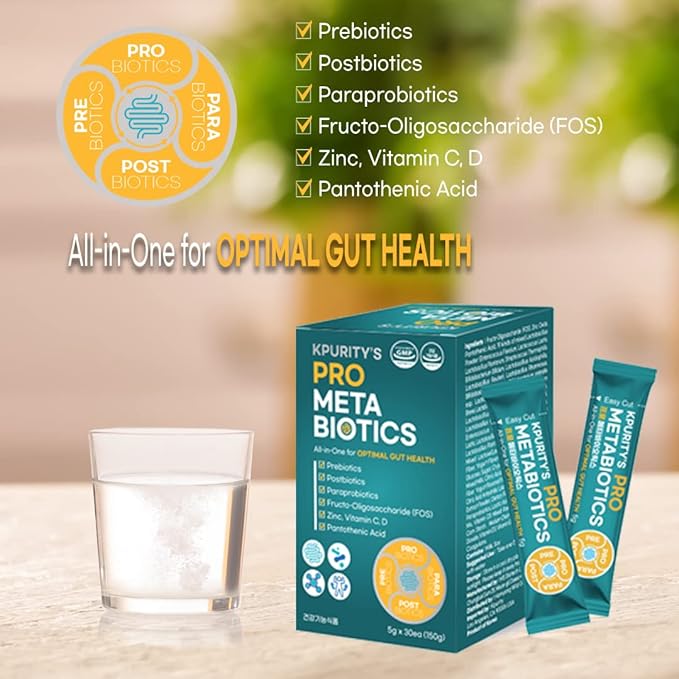KPurity Prometabiotics All-in-One for Optimal Gut Health 5g x 30 Sticks Powder Probiotics Prebiotics 15 Billion CFU 19 Strains Immune Support Digestive Health Supplement