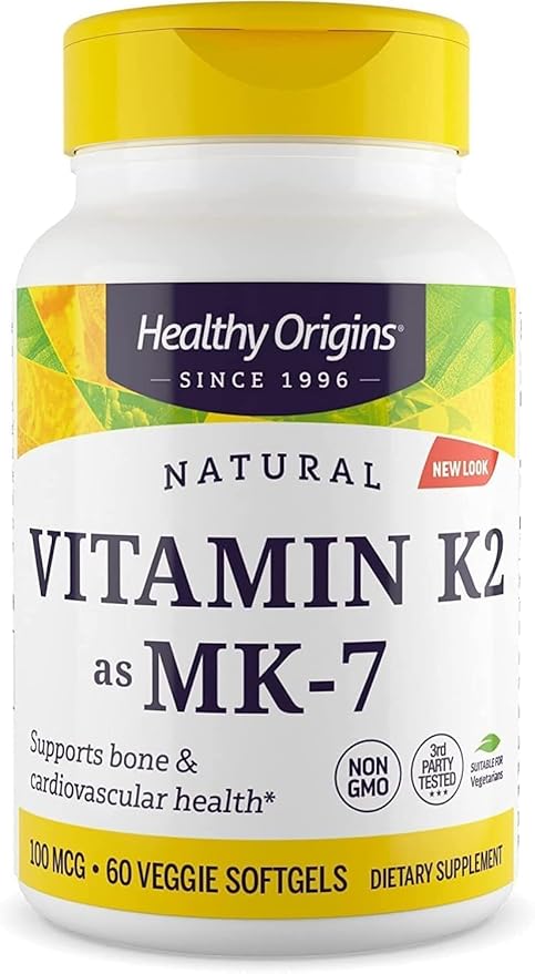 Healthy Origins Vitamin K2 100 mcg (MK-7, Non-GMO, Gluten Free, Cardiovascaular Support, Bone Support), 60 Veggie Gels