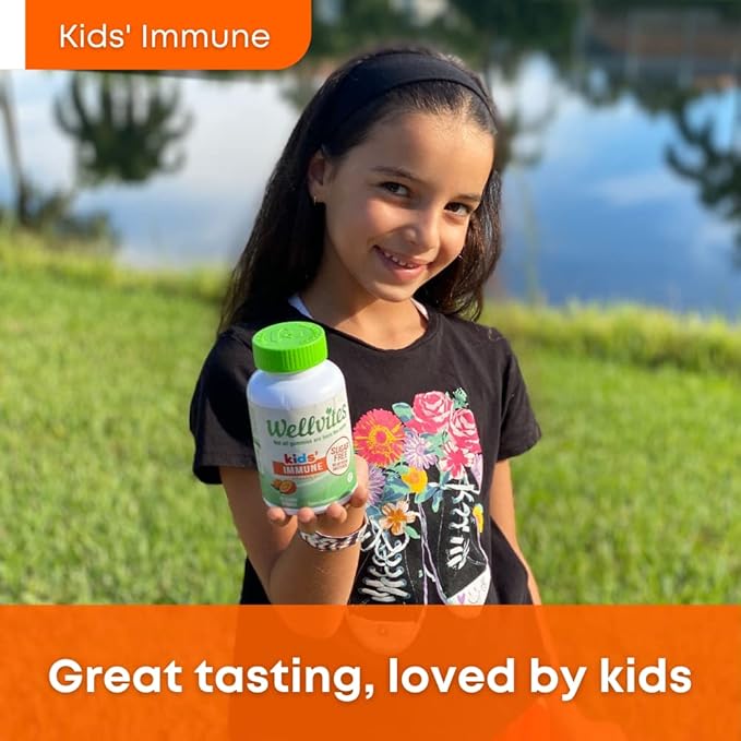 Wellvites Sugar Free Kids Immune Daily Gummy Vitamins - Vegan, Non-GMO - Vitamin C Gummies for Kids Immune Support, No Artificial Sweeteners, Gluten-Free, Gelatin-Free, 60 Count (30 Day Supply)