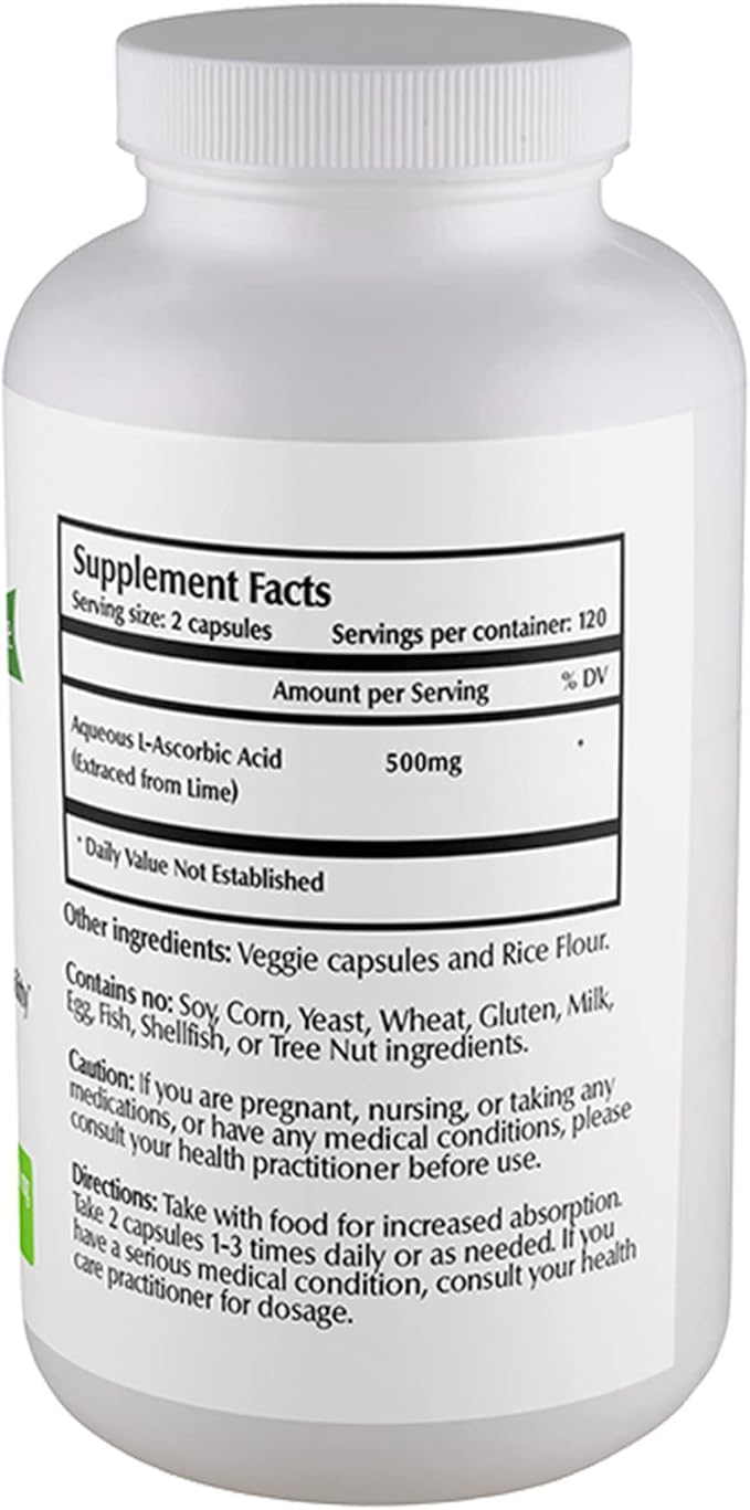 One Planet Nutrition Nano Vitamin C 250 mg Veggie Capsules (240 Servings), Ascorbic Acid from Lime Extract, Nano for Enhanced Absorption, Supports Collagen Production & Immune Health, Non-GMO, Vegan