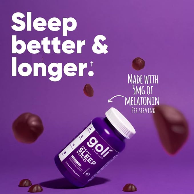 Goli Dreamy Sleep Gummy - 180 Count - Melatonin, Vitamin D, Magnesium, and Lemon Balm Extract - Gelatin-Free, Gluten-Free, Vegan & Non-GMO