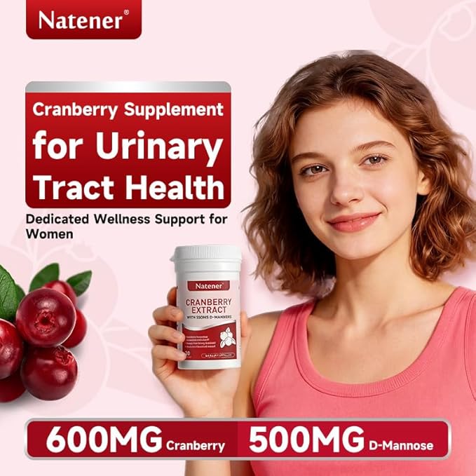 600mg Cranberry Supplement with 500mg D-Mannose, Support Normal Urinary Tract Health for Women*, Help Cleanse and Protect the Urinary Tract*, Maintain Intimate Microbial Ecological Balance*