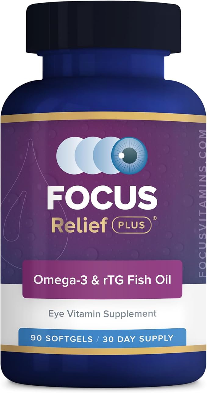 Focus Relief Plus Formula for Dry Eyes (90 ct. 30 Day Supply) Omega 3 Supplemen for Dry Eyes - Dry Eye Relief Supplement -Omega 3 Fish Oil for Dry Eyes