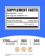 BulkSupplements.com Folic Acid Softgels - Vitamin B9, Folic Acid 1000 mcg, Folate Supplement - Gluten Free, 1 Softgel per Serving, 365 Count (Pack of 1)