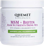 Qhemet Biologics MSM + Biotin Hair Nutrient Drink Mix - Vitamins Powder to Support Lush Volume - Bamboo Silica & Vitamins D3 + B12 for Hair Health - Jumpstart Your Hair Growth Journey (8.5 oz)