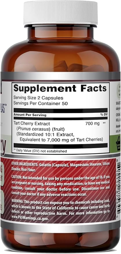 Amazing Formulas Tart Cherry 700 Mg | 10:1 Extract | 100 Capsules Supplement | Non-GMO | Gluten-Free | Made in the USA