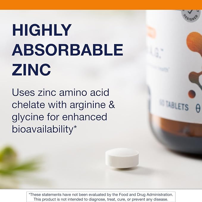 Metagenics Zinc A.G. - Highly Absorbable Zinc with Arginine & Glycine Chelates - Supports Immune Function, Bone Health, Skin & Energy Metabolism - Non-GMO & Gluten-Free - 60 Tablets