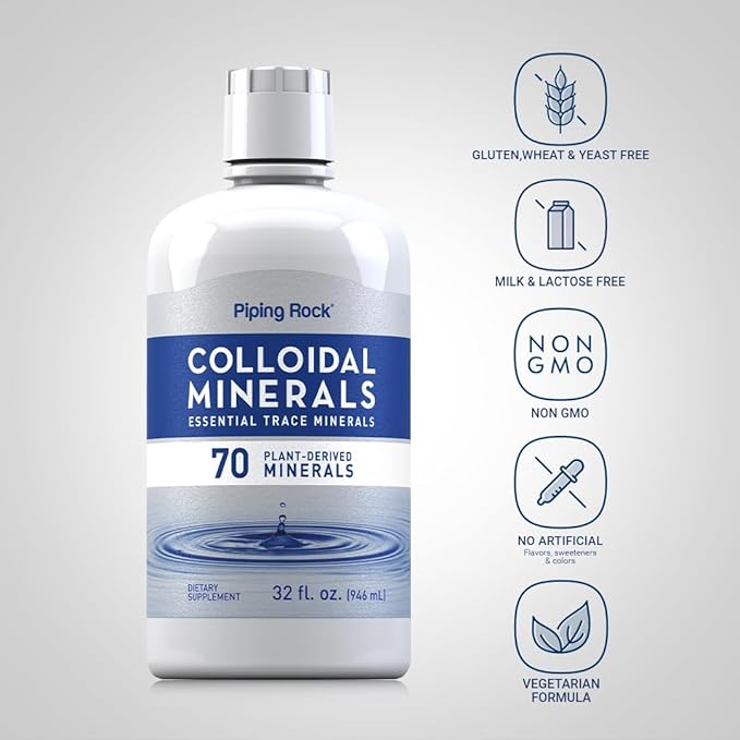 Piping Rock Colloidal Minerals Liquid | 32 fl oz | with 70 Plant-Derived | Essential Trace Supplement | Unflavored | Vegetarian, Non-GMO, Gluten Free