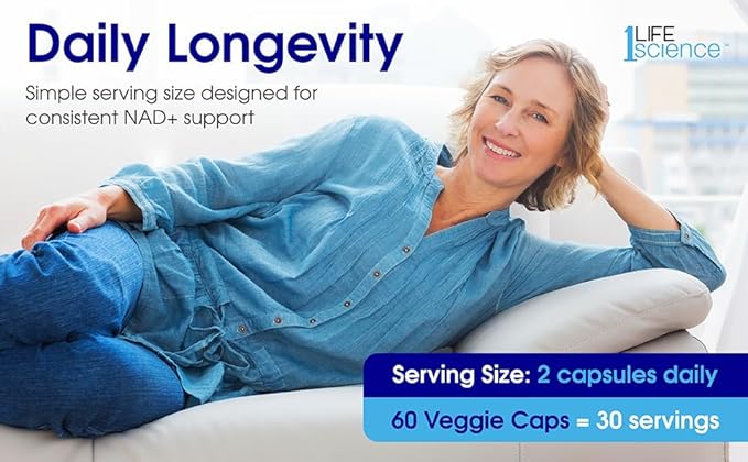 1LifeScience NMN500 Nicotinamide Mononucleotide Supplement – 500mg per Serving – NAD+ Longevity & Cellular Energy Support – cGMP Made in USA – 60 Veg Capsules