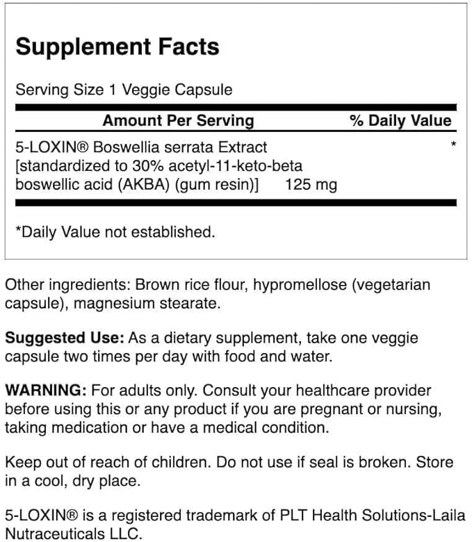Swanson Boswellia Serrata Extract - Herbal Supplement for Joint Support - Aids Mobility & Flexibility* - Contains 5-LOXIN Standardized Boswellia - Non-GMO - 60 Veggie Caps
