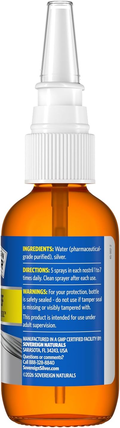 Sovereign Silver Natural Nasal Spray - Colloidal Silver Nasal Spray, Bio Active Nose Mist for Sinus and Immune Support, Adults and Kids, 10 ppm - 2 fl oz (59mL)